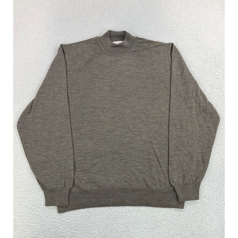 John W. Nordstrom Sweater Mens XL Brown Merino Wool Mock Neck Knit Pullover